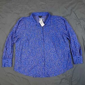NWT Torrid Lace Button Up Long Sleeve Shirt Blue Floral Plus Size 2X 18-20